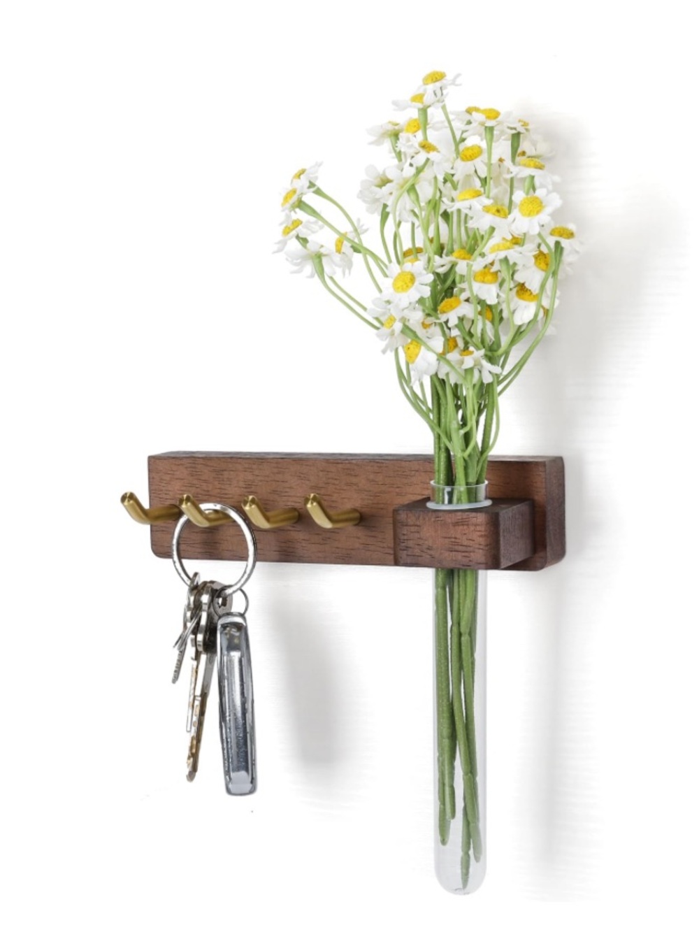 Key Holder Wall Mount with Planter Tube 4 Brass Key Hooks